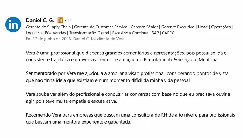 Depoimento de Daniel C. G. no LinkedIn
