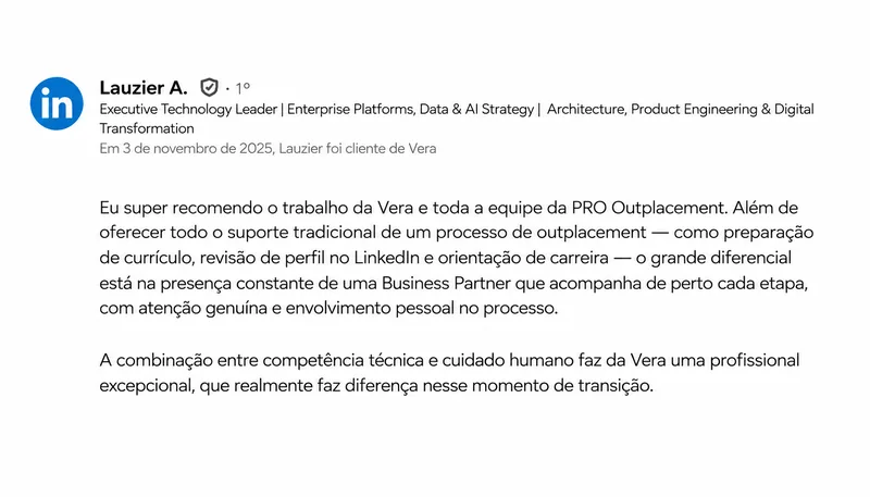 Depoimento de Lauzier A. no LinkedIn